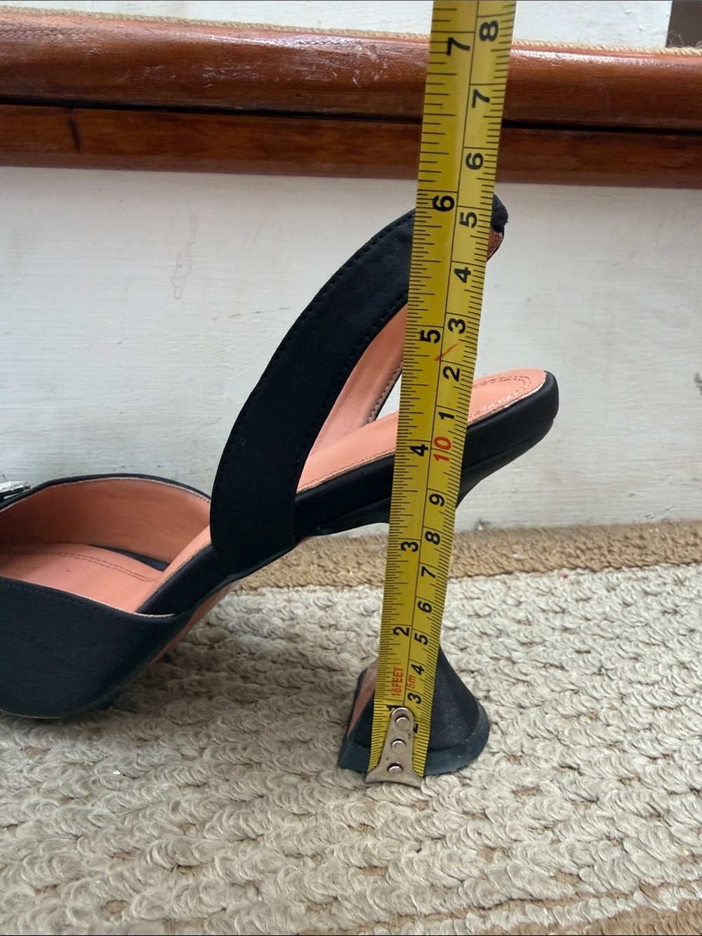 Elegant Black Pointed Slingback Heels with Crystal Medallion - Picture 8 of 11